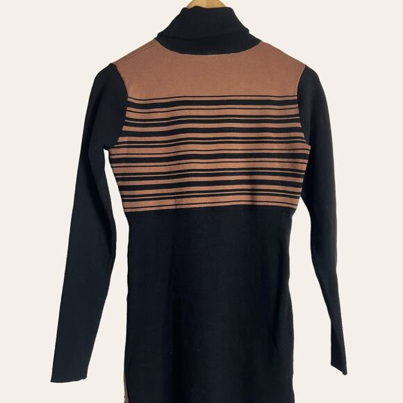 Toccin Blake Striped Ribbed Black Brown Turtleneck Sweater Dress Size S - Picture 11 of 15